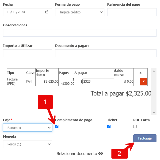 Emitir un CFDI por recepción de pago factoraje en PVNUBE
