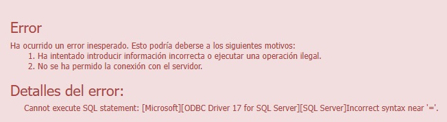 Ha ocurrido un error inesperado. Esto podría deberse a: 1. Información incorrecta o operación ilegal; 2. Conexión no permitida con el servidor
