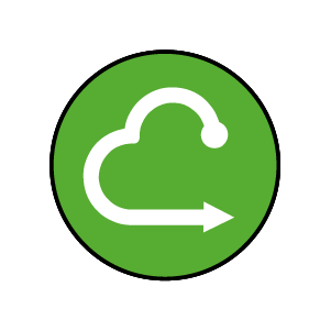 Logotipo de una nube con una flecha blanca sobre fondo verde, simbolizando el proceso de conexión en la nube.