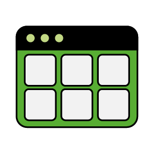 Representación gráfica de una interfaz con seis cuadros organizados, simbolizando módulos y funciones de un sistema.