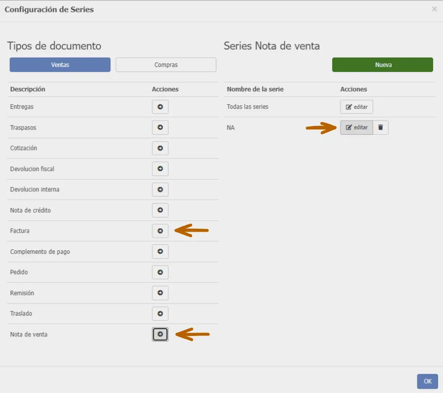 Configuración de series