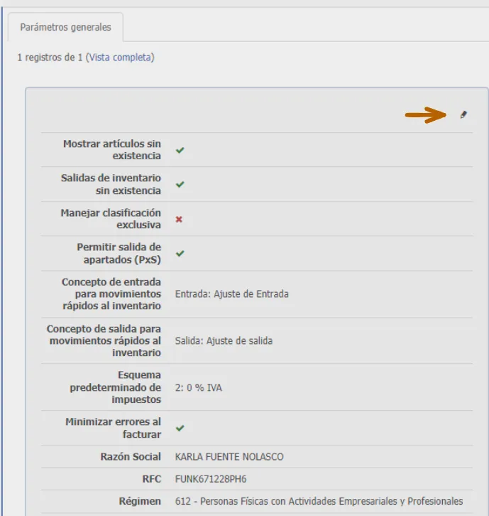 Editar parametros generales