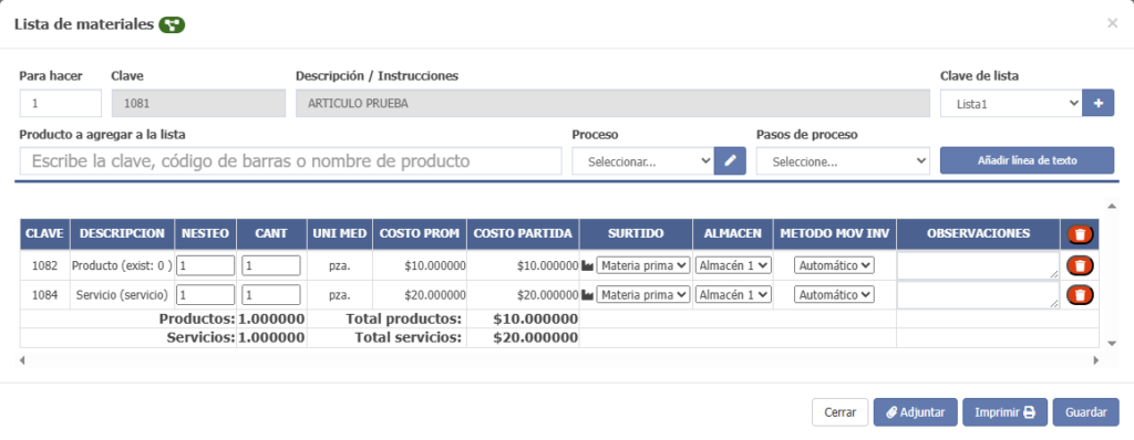 lista de materiales 1