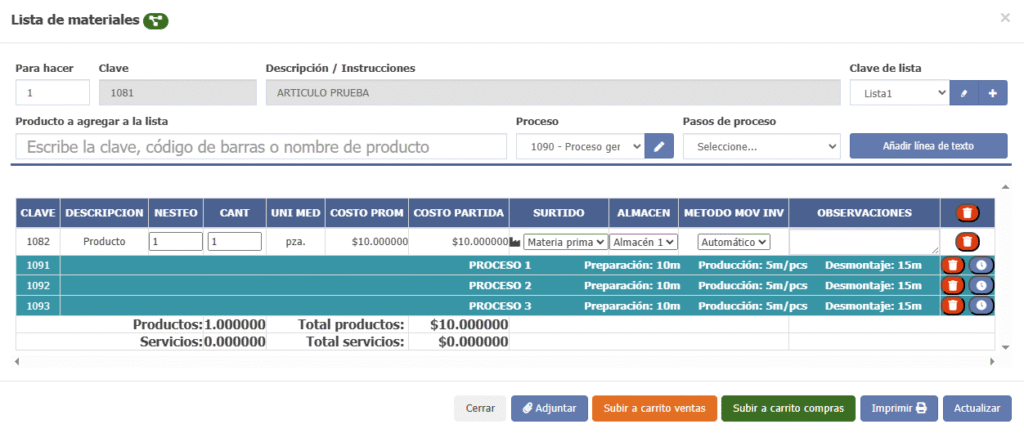 lista de materiales