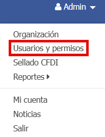 Pantalla para ingresar a usuarios y permisos.