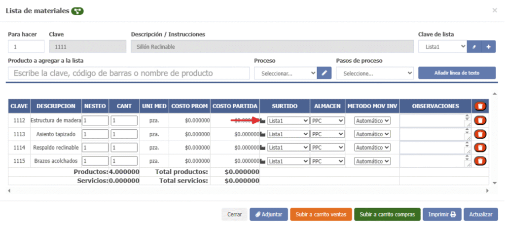 lista de materiales