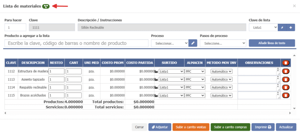 lista de materiales