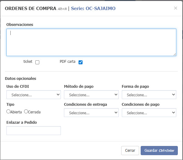 Cuadro de orden de compra