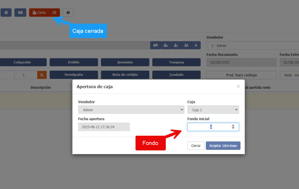 apertura de caja