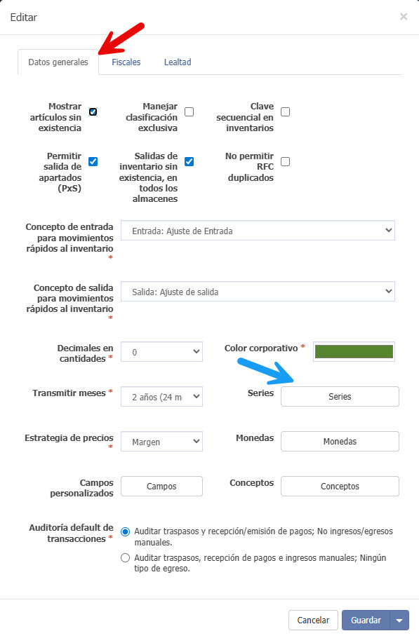 Ingresar a series para cambiar el encabezado