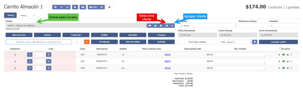 carrito seleccionando cliente