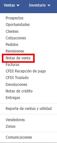 ventas notas de venta