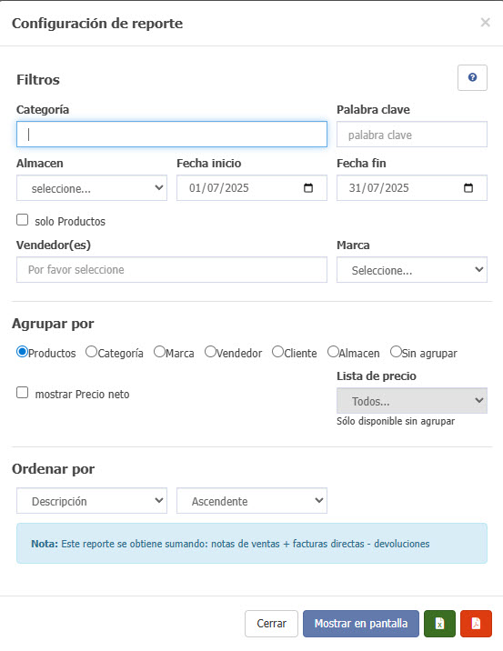 configuracion de reporte