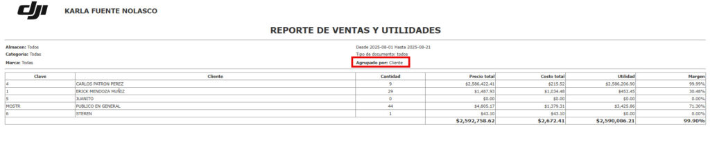 reporte por cliente