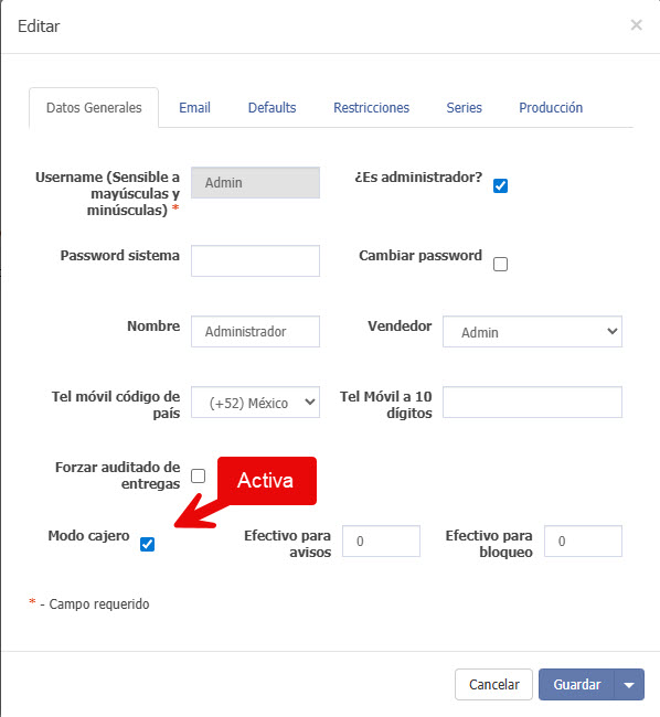 habilitar corte de caja