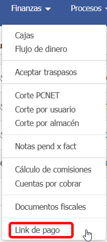 Menú finanzas/link de pago