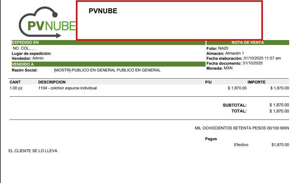 Ejemplo de documento no fiscal con encabezado
