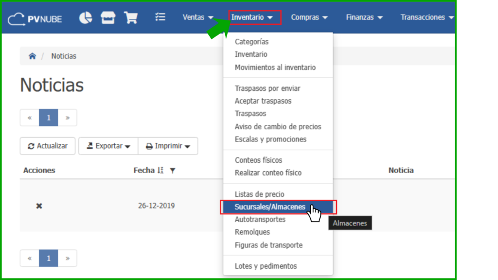Como ingresar a Almacenes/Sucursales