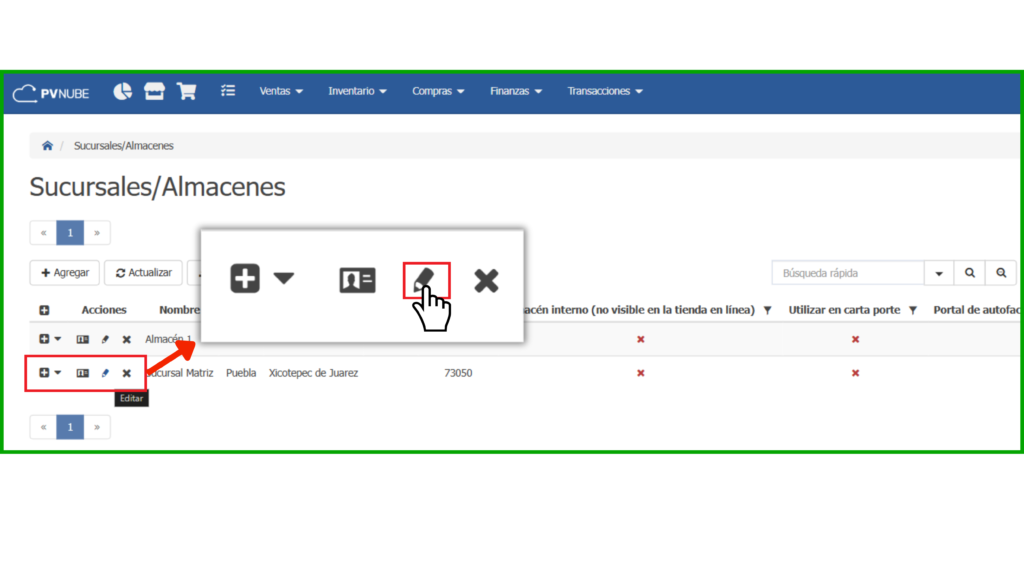 Como editar la información de tus almacenes