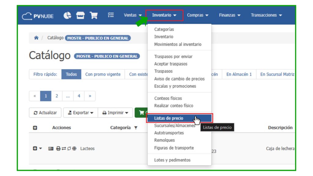 Como acceder a lista de precios