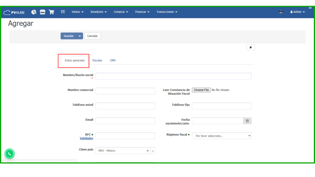 Pestaña de datos generales