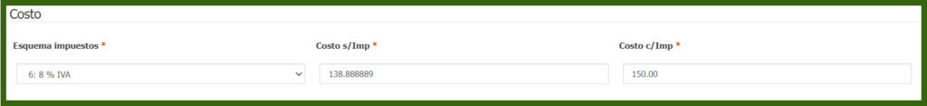 costo con impuestos