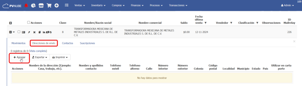 Imágen que muestra como añadir direcciones de envío