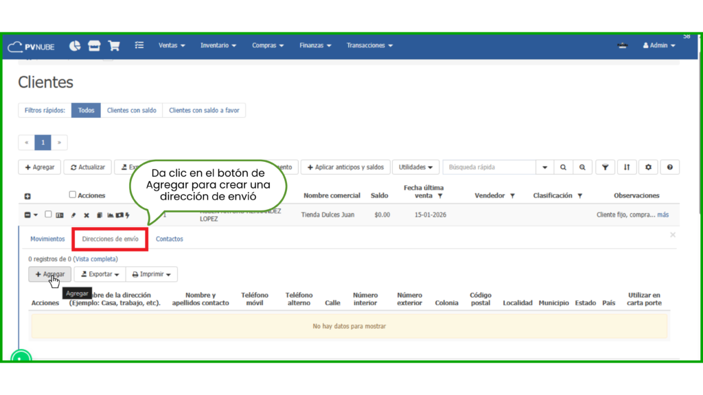 Clientes agregar direccion