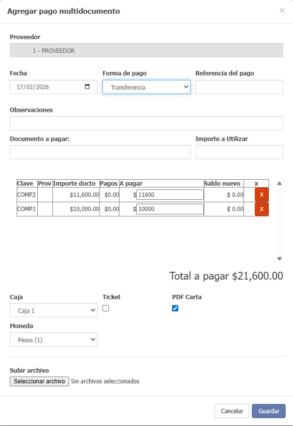 Agregar pago proveedor