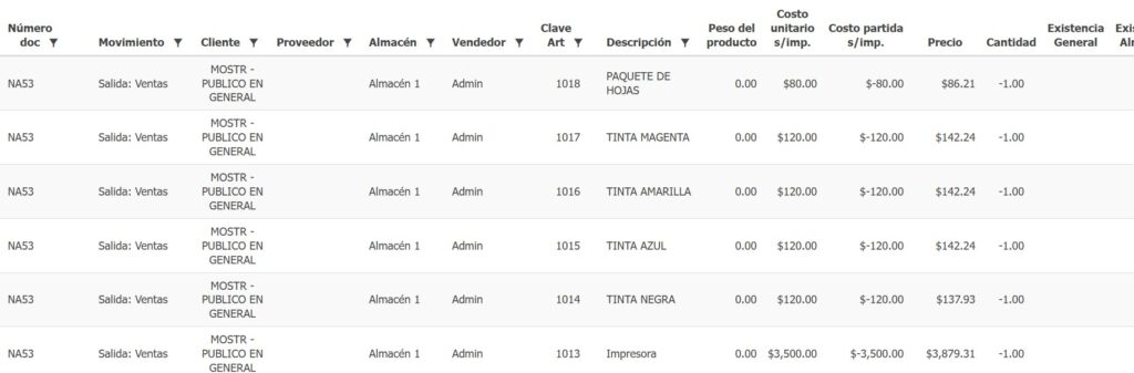 Movimientos al inventario