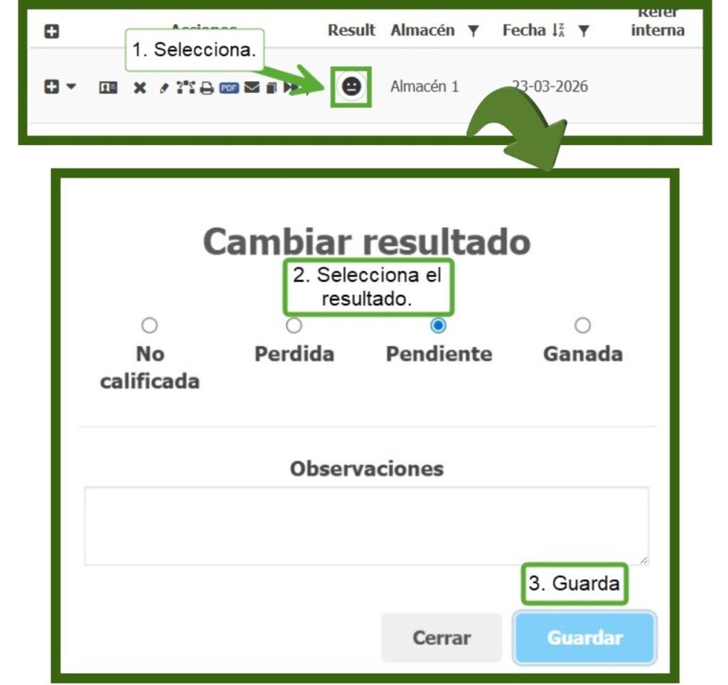 Cambiar resultados